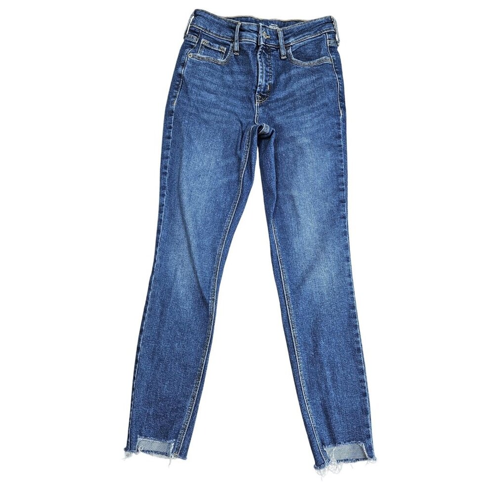 Old Navy Jeans Womens 0 Blue High Rise Rockstar Super Skinny Raw Hem Ankle Denim